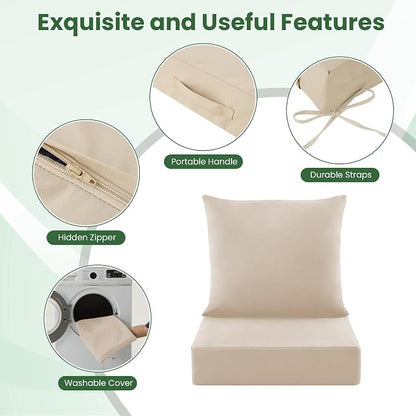Patio Cushions for Outdoor Furniture, 24x24 Outdoor Couch Cushions, Waterproof & Fade-Resistant Patio Chair Cushions with Removable Cover, Replacement Outdoor Deep Seat Cushion, Beige (Set of 4)