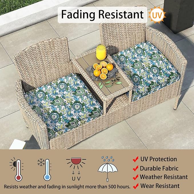 Magpie Fabrics Indoor Outdoor Cushion Cover Replacement 2 Pack, NO Insert! Water Repellent Slipcover with Ties Decor for Patio Garden Chair Seat Sofa Bench Wicker(Botanical Blue Green, 24x24x4 Inch)