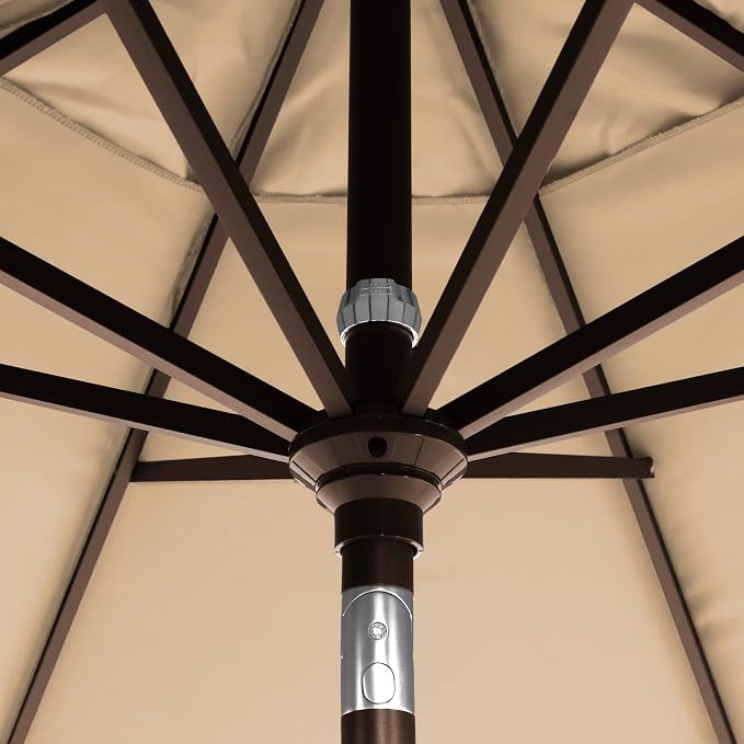 California Umbrella 12-Year-Non-Fading, 9Ft Premium Sunbrella Patio Umbrella, Hand-Crank, Button-Tilt, Bronze Frame, Heather Beige Fabric