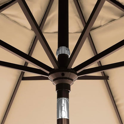 California Umbrella 12-Year-Non-Fading, 9Ft Premium Sunbrella Patio Umbrella, Hand-Crank, Button-Tilt, Bronze Frame, Heather Beige Fabric