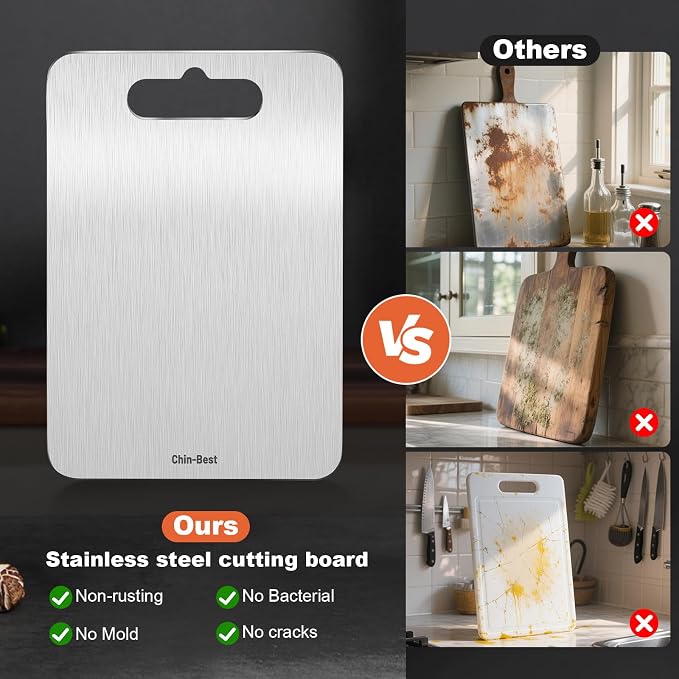 Cutting Board, Cutting Boards For Kitchen, Food-Grade Stainless Cutting Board, Non-Toxic & Non-Slip, Dishwasher Safe, Set of 3