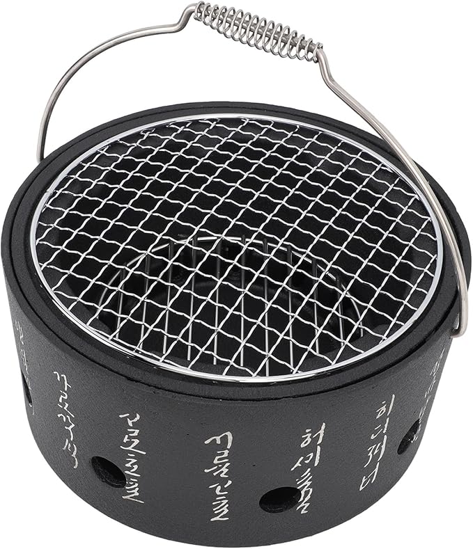 Fydun Portable BBQ Stove, Handle Text Stove Korean Cooking Charcoal Design Multifunctional Charcoal Grills Barbecue Alcohol Surrounding Tea Cooking Energy Saving Aluminum Stainless (L