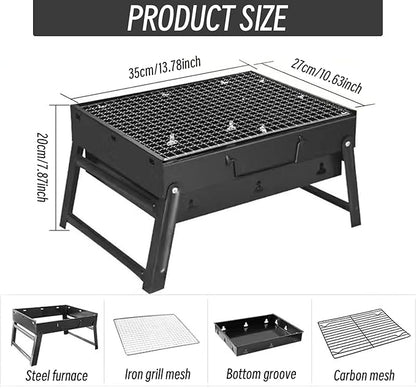Portable Charcoal Grill with Grate 13.8x10.6x7.9'' Thickened Charcoal Grill Even Burning Foldable BBQ with Handle Perfect for On-the-Go Barbecue of 1-3, Small