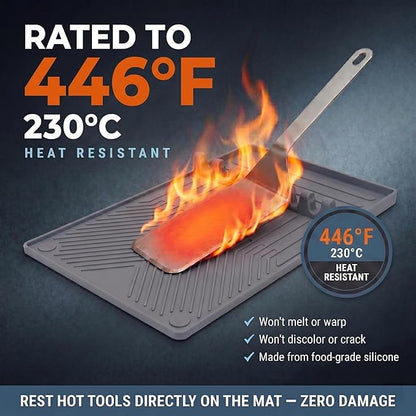 Magnetic Silicone Side Shelf Mat for Blackstone Griddle - 4 Corner Magnets, Extra Thick, Linear Drip Channels, 446°F Heat Resistant, 16"x11.5", Fits Weber Traeger Pit Boss, BBQ Gift for Men