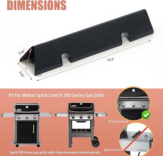 Spirit II E-310 Parts 7636 Flavorizer Bars & 69787 Burner Tubes for Weber Spirit & Spirit 2 GS4 300 Series E310 E320 E330 S310 S320 S330 with Front Control, 15.3" Heat Plates & 18" Grill Burners
