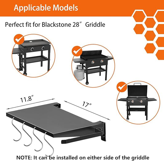 Foldable Griddle Side Shelf for Blackstone 28" Griddle, Grill Accessories with Paper Towel Holder, 4 Hooks, Grill Caddy Shelf for Blackstone Grilling Accessories
