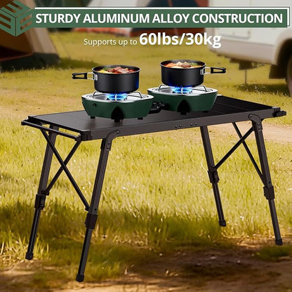 EYPINS IGT Camping Table Foldable - 3ft Modular Folding Table Adjustable Height, with Side Hanging Rails,Aluminum Lightweight Small Portable Camping Tables for Outdoor Cooking,Camping,BBQ
