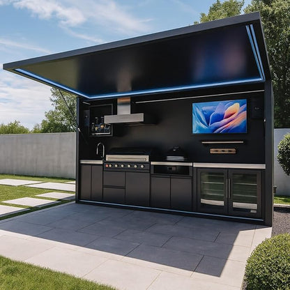 Portable Integrated Outdoor Kitchen Island, Compact Modular Weatherproof BBQ Pod with Built-in Sink & Ice Cooler, Mobile Outdoor Cooking Station for Tailgating, Campsite & Outdoor Event