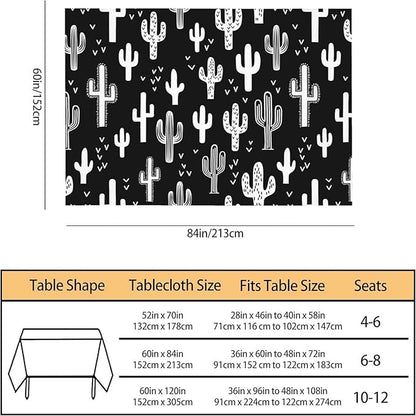 TKS MITLAN Tablecloth Black and White Cactus Table Cloth Rectangle Table 60 x 84 Inch Monochromatic Wild Plant Kitchen Decorations for Home Dinner Party