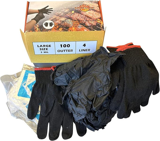 LavaLock Disposable Nitrile BBQ Gloves with Cotton Liners for Outdoor Cooking Grilling Smokers and Barbecue Competition, Chef or Kitchen use (Large 100 Count Black)