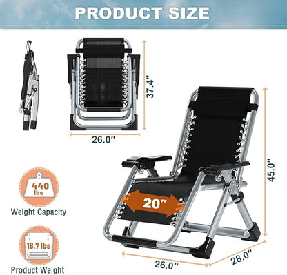 ABORON Zero Gravity Chair, Adjustable Outdoor Recliner with Removable Cushion, Headrest & Side Tray, Folding Lounge Chair for Patio, Lawn, Poolside & Camping