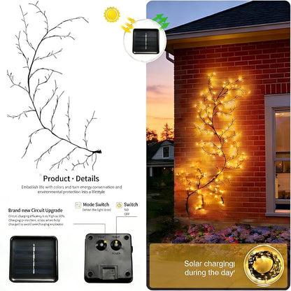 Solar Outdoor Willow Vine Light, 5.9ft 96LED Warm White Tree Branch Lights | Waterproof Solar Powered Brown Wire Decor Auto On/Off for Patio Garden Yard Balcony (Solar Powered Willow Vine Lights)
