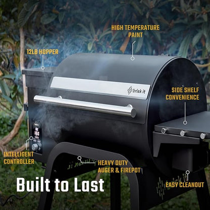 Brisk It Zelos-450 Electric Wood Pellet Smoker Grill – A.I. Smart BBQ Grills with WiFi, 450 sq.in Cooking Area, 7-in-1 Outdoor Grill & Smoker, PID Controller (Up to 500°F), Meat Probe