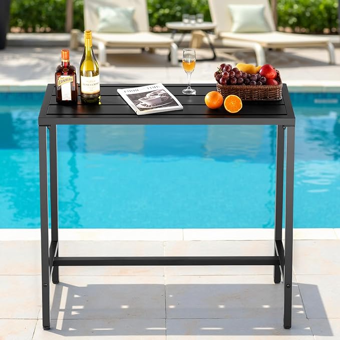 VEVOR Outdoor Bar Table, 39.4 x 15 in Patio Bar Table, Waterproof Top & Sturdy Metal Frame, Rectangle Counter Height Dining Tables, Outdoor Furniture for Balcony, Yard, Hot Tub, Poolside, Indoor | Waterproof Top, Sturdy Metal Frame, Counter Height Dini...