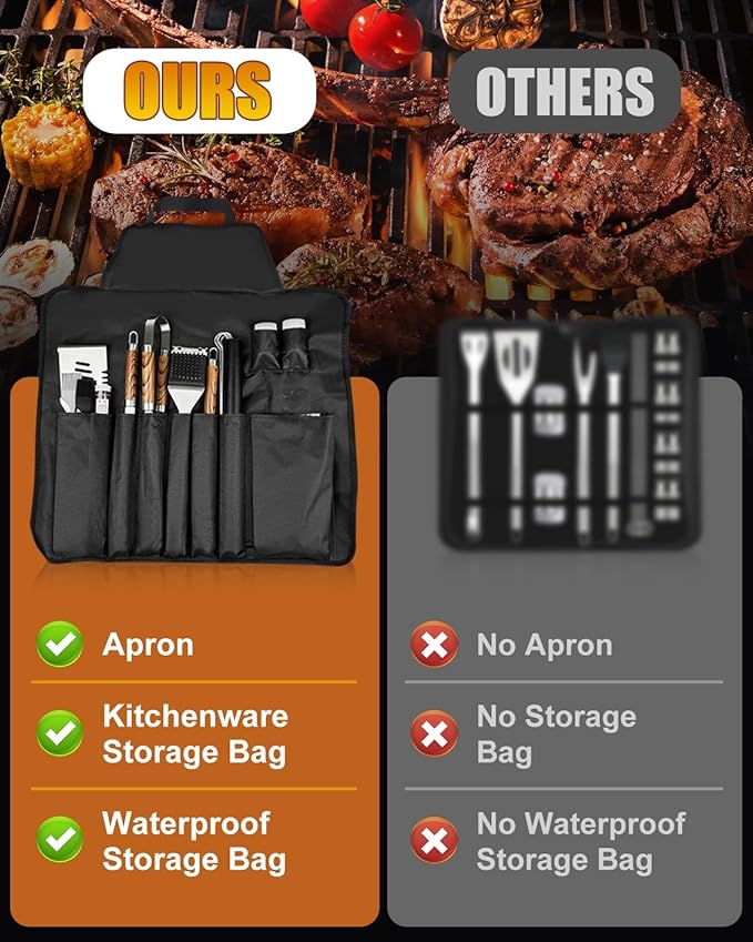 MOXTOYU 37PCS BBQ Accessories Kit with Thermometer, Multifunctional Apron, Barbecue Mats, Egg Ring, Stainless Steel Grilling Accessories for Camping, Flat Top Grill Accessories Set for Men Women