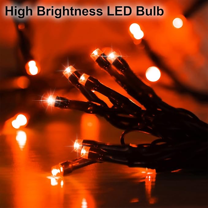 Solar Halloween String Lights, Orange 200Led, Outdoor Waterproof | 2 Pack Total 400Led 144Ft 8 Mode, IP44 Outside Fall Thanksgiving Fairy Lights for Tree, Garden, Patio, Lawn, Yard Decorations