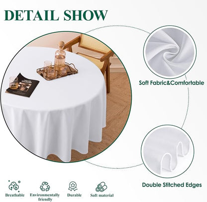 1 Pack White Round Tablecloths 132 Inch for Dining Tables | Washable Decorative Linen Polyester Table Cover for Banquets Buffets Parties and Weddings