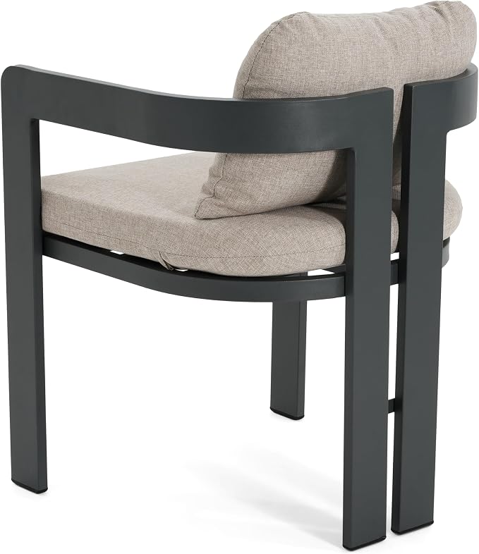 Christopher Knight Home Pula Acacia Wood Patio Dining Set for 4, Wood&Metal Outdoor Dining Table Set for 4, Round Dining Table and Chairs Set of 4 with Cushion, Teak+Grey+Black