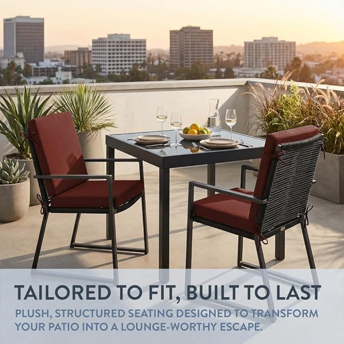 California Umbrella Outdoor Dining Chair, Set of 2 Patio Seat Cushions, 20 x 40 Inch, Premium Outdoor Memory Foam, Fade Resistant, Sunbrella Fabric, Fabric Ties, Terracotta