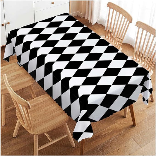 Swono Diamond Rectangle Tablecloth Geometric Black White Diamond Pattern Table Cloth Dining Table Cover for Home Kitchen Restaurant Party Buffet Picnic, 52x70 Inch