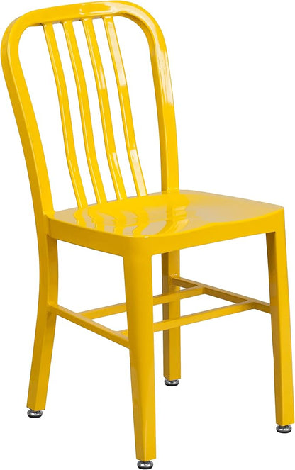 Flash Furniture Craig Commercial Grade 30" Round Yellow Metal Indoor-Outdoor Table Set with 2 Vertical Slat Back Chairs | Commercial Grade, Indoor/Outdoor Use, Vertical Slat Back