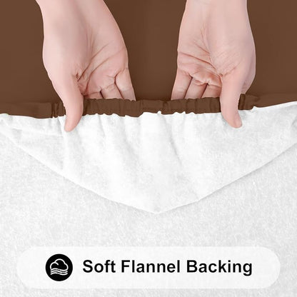 Smiry Rectangle Tablecloth, Elastic Fitted Flannel Backed Vinyl Tablecloths for 6ft Folding Tables, Waterproof Wipeable Table Covers for Indoor, Outdoor, Picnic and Camping (Tan, 30"x72")