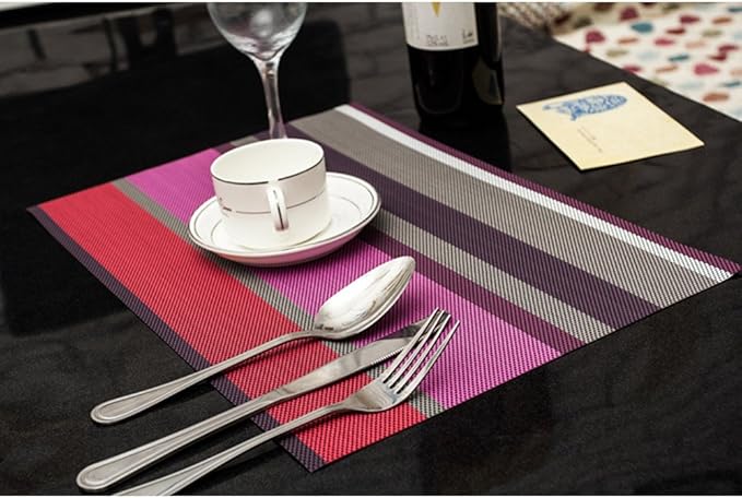 Zupro Placemats Set of 4 Washable Heat-Resistant Non Slip Braided Table Mats Woven PVC Vinyl Kitchen Place Mats for Everyday use or Dinner Parties BBQs Indoor and Ourdoor Use.18"x12"(Red)