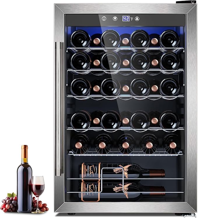 Electactic 4.4 Cu.ft Wine Cooler Refrigerator, 37 Bottle Freestanding Cabinet Wine Cellars, Wine Fridge with Glass Door for Home Use, Protecting Your Reds, Silver