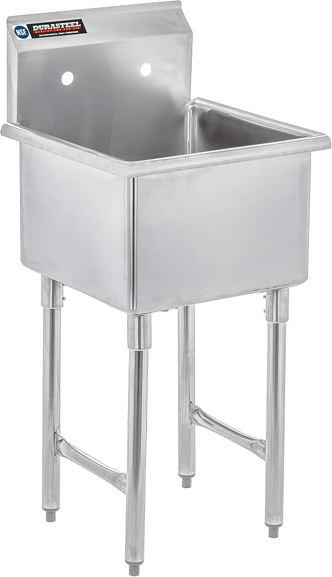 DuraSteel 304 Commercial Stainless Steel Utility Sink - 18 Inch Tub Freestanding Prep Kitchen Sink - NSF Hand Wash Station for Kitchen Sinks, Outdoor, Laundry Room, Garage Slop Small Kitchenette