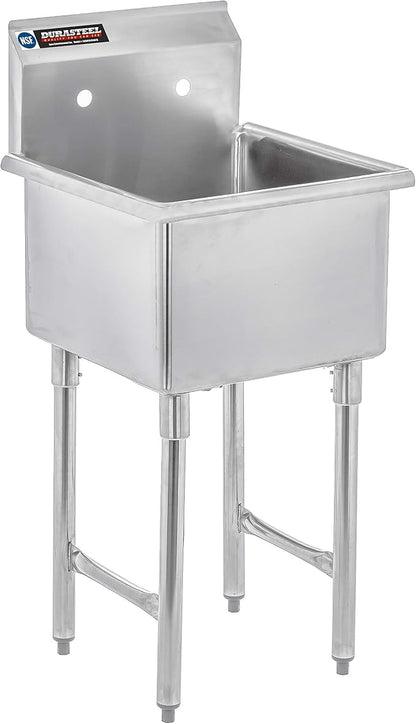 DuraSteel 304 Commercial Stainless Steel Utility Sink - 18 Inch Tub Freestanding Prep Kitchen Sink - NSF Hand Wash Station for Kitchen Sinks, Outdoor, Laundry Room, Garage Slop Small Kitchenette