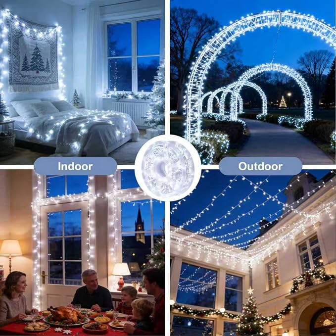 Cool White Christmas Fairy String Lights, 165FT 500L Indoor Outdoor | 8 Modes with Memory, IP65 Waterproof, Clear Wire, Tangle-Free Design for Classroom Bedroom Garden Wedding Party