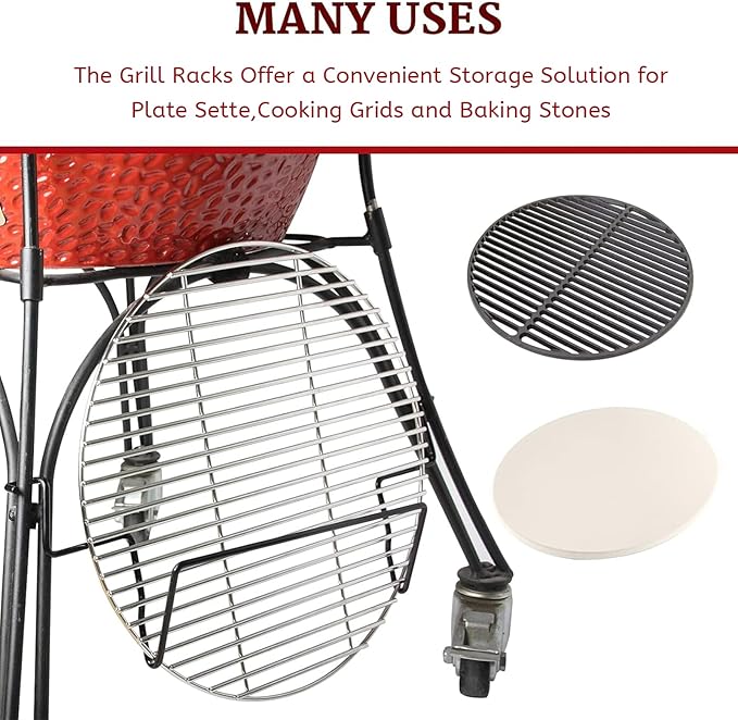 Grate Rack for Kamado Grill Classic Grills Powder Coated Steel Perfect Accessory to Store Grill Grate or Plate Setter/Store Grate Rack While Lighting Grill (Large)