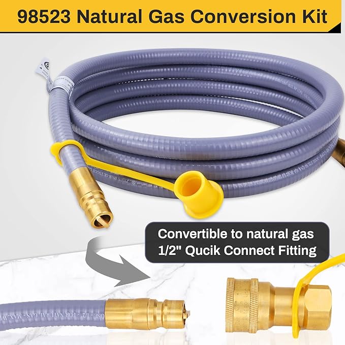 97352 98523 Natural Gas Conversion Kit Compatible with Monument Grills Model 41847NG 77352NG & Denali 605,Convert Your Grill from Propane to Natural Gas,10 Ft 1/2" ID Natural Gas Hose