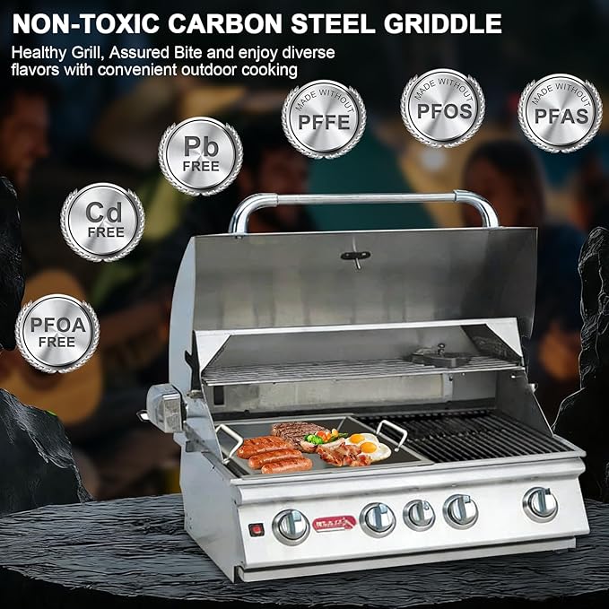 Universal Half Size Griddle Insert for Bull Grill 4 Burner Angus 41628 47628 41629, 16517 Griddle Plate for Outlaw 30" 26039 26038, for Bull Premium 18248 18249, Lion L75000 Grill Parts,Carbon Steel