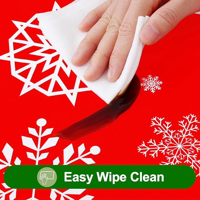 Smiry Christmas Rectangle Table Cloth, Waterproof Vinyl Tablecloth with Flannel Backing, Wipeable Snowflake Plastic Tablecloths for Christmas Table Decorations, (60"x120", Christmas Red)