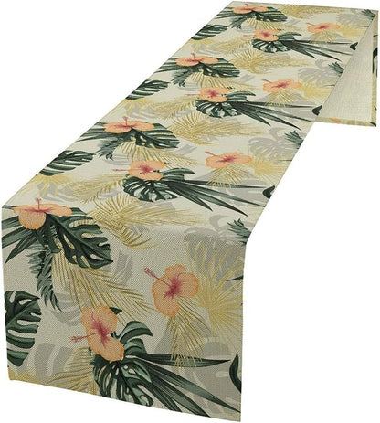 Tropical Leaves Table Runner Retro Boho Palms Tree Flower Hawaii Jungle Botanical Spring Summer Seasonal Dinner Runner for Farmhouse Home Kitchen Dining Holiday Party Decor 13x70in