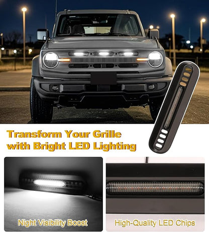 Front Bumper Grill Lights for Ford Bronco 2021-2024 LED Marker Head Light Bar Lamps DRL Insert Accessories, Only Fits Big Bend & Outer Bank 2/4 Door (White)