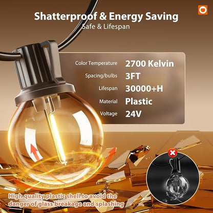addlon 198FT Solar String Lights Outdoor, Waterproof, USB Charging | Dimmable, 3 Light Modes, Remote, 60+4 LED Bulbs, Easy Install, Ideal for Large Backyard, Garden, Wedding, Party, Camping
