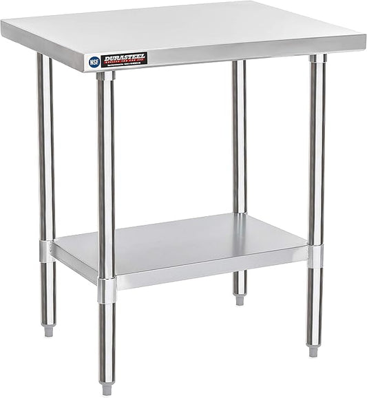 DuraSteel 30x24 Small Stainless Kitchen Island - NSF Outdoor Grill Work Station with Under Shelf - Metal Microwave Stand - For Laundry Room, Kitchen, Garage, Restaurant