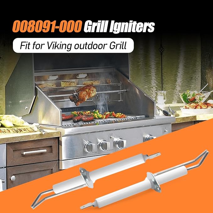2-Pack Electronic Grill Igniter & Ceramic Electrode Set - Compatible with Select Outdoor Grills - Replacement for AP5318793, PB040179, PB040288