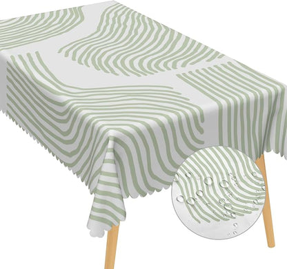 Sage Green Stripes Table Cloth for Rectangle Chic Striped Tablecloths Polyester Vintage for Picnic Party Dinner Aesthetic Wrinkle Oil-Proof Resistant Table Cover for Dining Table 60x120 Inch