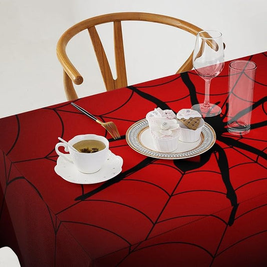 Spider Web Tablecloth, Big Spider Black Spiderweb Water Resistant Wipeable Table Cover for Picnic Party Holiday Kitchen Dinner Table 55"x55"