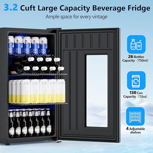 COWSAR 3.2 Cu.Ft Beverage Refrigerator, Electronic Control & LCD Display, 20-50℉ Temperature Range – Mini Fridge for Soda, Wine or Beer