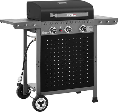 Royal Gourmet GL3001 3-Burner Gas Grill with Pegboard, 420 Sq. In. Cooking Area, 19,500 BTU, Foldable Side Shelves with Hooks, Two Large Wheels, Ideal for Backyard and Patio, Black & Cool Gray