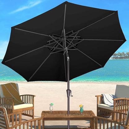 9ft Outdoor Patio Umbrella - 2-Tier Table Umbrella Waterproof UV Protection, Sombrillas de Patio with Push Button Tilt, Sun Umbrella for Pool, Porch, Garden, Backyard (Black)