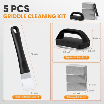 Grill Brick for Cleaning Flat Top, Heavy Duty Grill Stone Cleaning Block with Handle & Scraper, Griddle Cleaner, Pumice Stone for Removing Stubborn Grease, Rust (5 PCS)