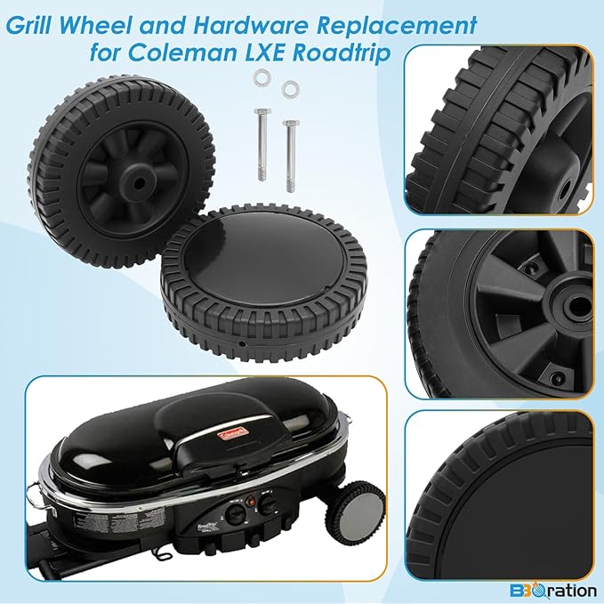 2-Pack Grill Wheel and Hardware Replacement for Coleman LXE Roadtrip Grill, 6-inch Grill Wheel for Coleman Grill Roadtrip LXE ‎9949-2401 2000005493 2000006921 2000010225 2000010585 and More