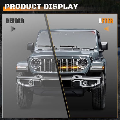 Grill Lights for Jeep Wrangler JL - FICOLPO 4PCS LED Front Grill Lights for Jeep Wrangler JL JLU 2024 2025 2026 Rubicon Sahara Front Bumper Grille Lights with Fuse Adapter & Harness (Amber Light)