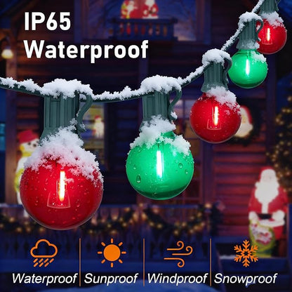 GOOTHY 50Ft Outdoor Red/Green Christmas Lights, G40 Globe Patio String Light with 25 Shatterproof Bulbs(2 Spare), Outside Christmas Lights for Holiday Party Backyard