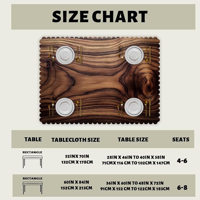 Wood Grain Decorative Rectangle Table Cloth Brown Vintage Walnut Wood Grain Rustic Rectangle Polyester Table Cloths Kitchen Table Cover for Dining BBQ Picnic Coffee Table 52" x 70" 4-6 Seats